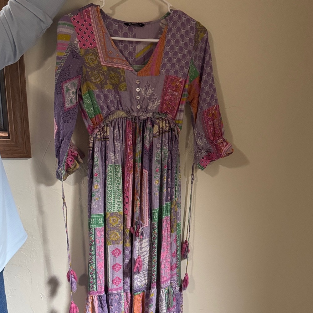 Charming Patchwork Kids Dress in Purple and Pink
